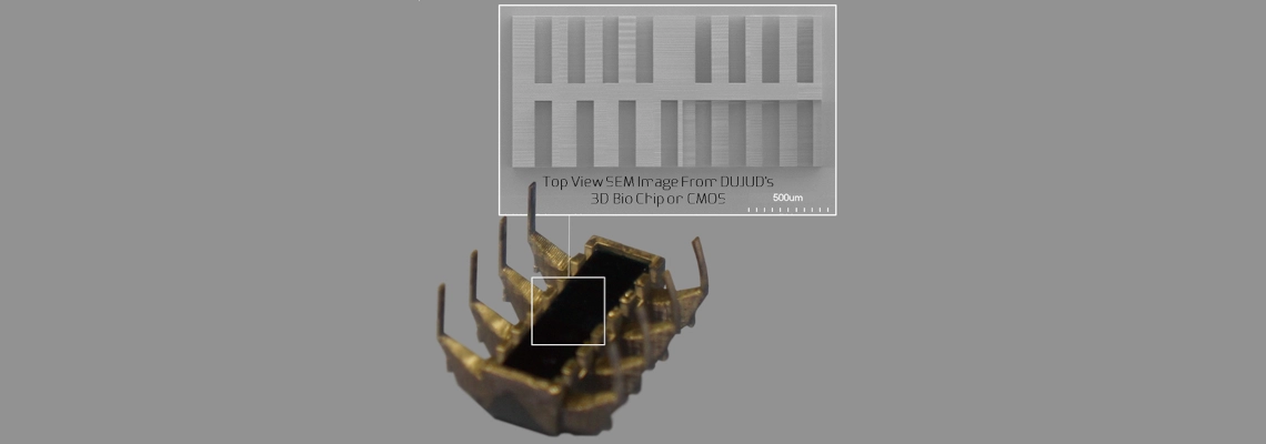 SEM image 3d biochip on cmos mems 3d printed